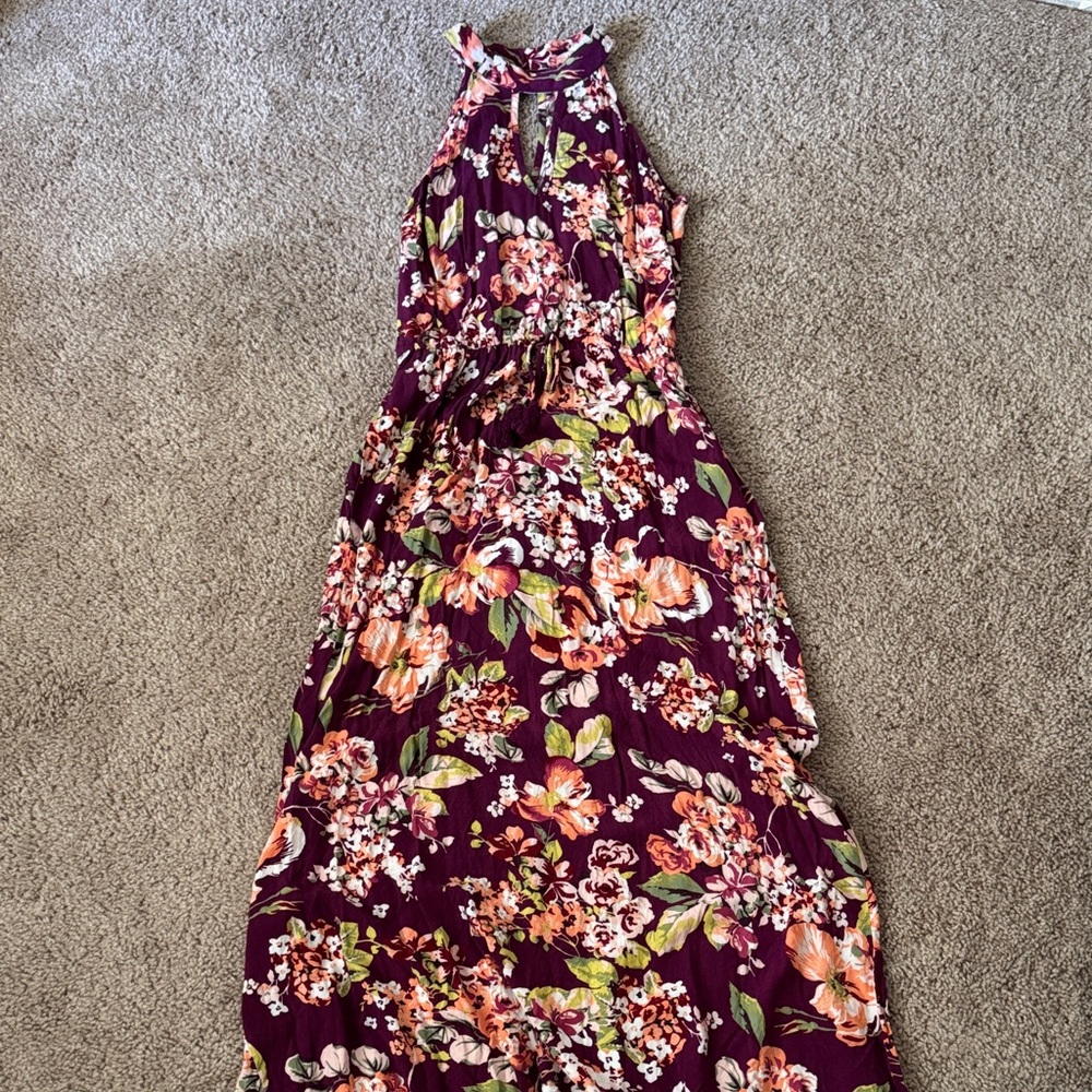 Xhilaration Floral Maxi Dress in Burgundy, Pink, Green